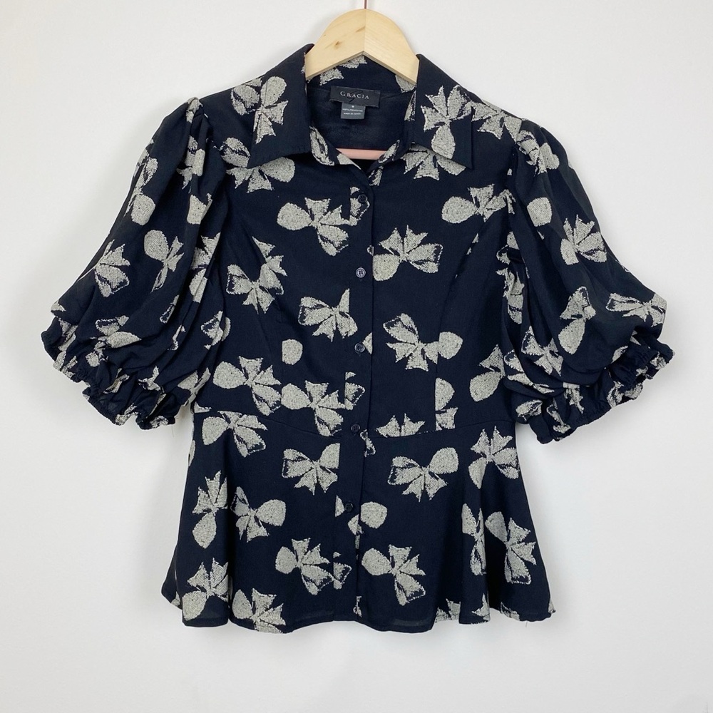 Gracia Peplum Blouse Bows Designs Sz S